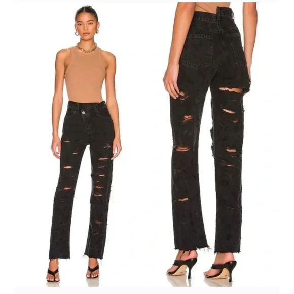 NWT AGOLDE Jeans Criss Cross Black Straight Distress Raw Hem Size 24 Ret… - Picture 1 of 12
